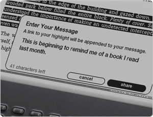 Add highlights and share notes on Facebook and Twitter